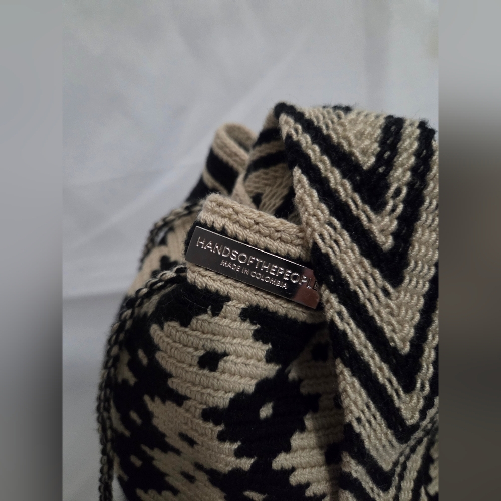 Handcrafted Black and Cream Knit Bag
